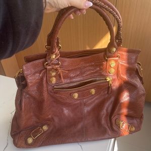 Authentic Balenciaga GIANT GGH Chèvre Sienna/tabac city handbag